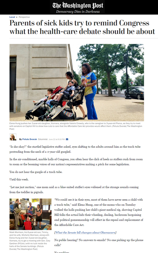 Washington post sick kids try to remind Congress what the health-care debate